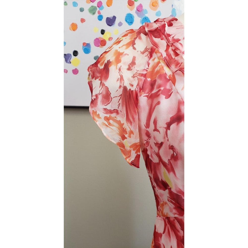 Carmen Marc Valvo Pink Floral Silk Ruffle Dress Size 4 - Picture 10 of 13
